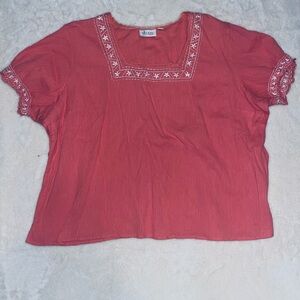 Denim&Co Coral Pink Embroidered Blouse